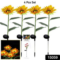 Garden Solar Sunflower Outdoor LED Light  Inserted Ground Simulation Plant (4 Pcs Set)