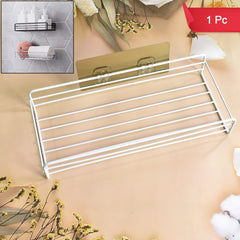 Steel Self-Adhesive Multipurpose Bathroom Shelf with Hooks (1 Set)