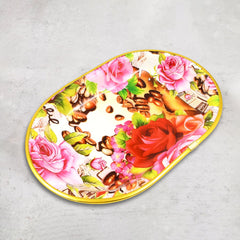 Small Plastic Flower Printed Design Serving Tray (1 Pc / 27 x 18 CM / Mix Color)