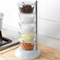 5 Section 360° Rotating Vertical Seasoning Box Plastic Pickle Tower | Spice Rack (5 Layer with 5 Plastic Spoon / 1 Set)