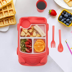 Kid's Car Shaped Plates Cup / Lunch Box Dinnerware Set (4 Pcs Set / 1000 ML Lunch Box)