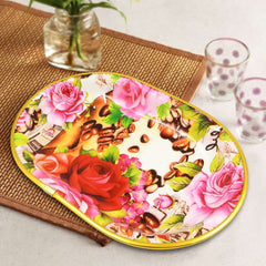 Plastic Flower Printed Design Serving Tray (3 Pcs Set / Mix Color)