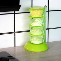 4 Section 360° Rotating Vertical Seasoning Box Plastic Pickle Tower | Spice Rack (4 Layer with 4 Plastic Spoon / 1 Set)