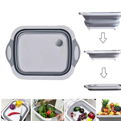 098 Foldable Chopping Board Dish Rack Washing Bowl  Draining Basket 3in1 Multi-function