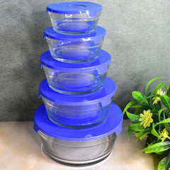 Modern Glass Bowl Set Mixing  Storage Bowls With Lids (5 Pcs Set)