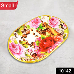 Small Plastic Flower Printed Design Serving Tray (1 Pc / 27 x 18 CM / Mix Color)