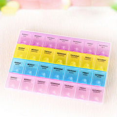 383 Pill Case- 4 Row 28 Squares Weekly 7 Days Tablet Box Holder Medicine Storage Organizer Container