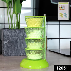 4 Section 360° Rotating Vertical Seasoning Box Plastic Pickle Tower | Spice Rack (4 Layer with 4 Plastic Spoon / 1 Set)