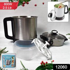 Soup Pot with Lid, Stainless Steel Multi Cooker Kettle (800W / 2.5 Ltr.)