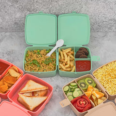 5787 Double-layer Square Lunch Box With  Spoon  4 Compartment Tiffin  Push Lock  Plastic Tiffin Box For Travelling School Kids  Office Exclusive Home