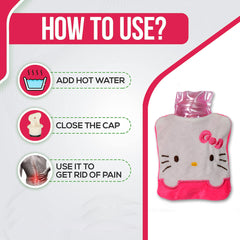 6520 Pink Hello Kitty Small Hot Water Bag With Cover For Pain Relief Neck Shoulder Pain And Hand Feet Warmer Menstrual Cramps.