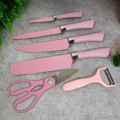 Stainless Steel Non Stick Ceramic Coating 6 Pcs Chef Kitchen Knife Set With Scissor  Peeler