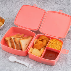 5787 Double-layer Square Lunch Box With  Spoon  4 Compartment Tiffin  Push Lock  Plastic Tiffin Box For Travelling School Kids  Office Exclusive Home