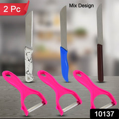 Knife and Peeler, Stainless Steel Knife & Peeler Set (2 Pc Set / Mix Design)