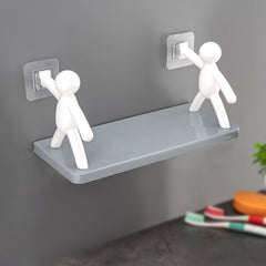 9271b Self Adhesive Cute Floating Shelves Wall Shelf  Wall Mounted Organizer - Human Figurine  Brown Box