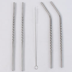 Reusable Stainless Steel Straws Set Of 5 (2 Straight Straws 2 Bent Straws 1 Brush)