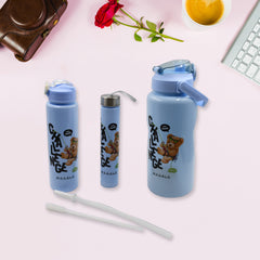 8403 Plastic Water Bottle 3pc Set3  Different Size Bottle High Quality Water Bottle Plastic Water Bottle Bpa-free  Leak-proof  Cartoon Printed Design For Kids School For Fridge Office Sports School Gym Yoga (3 Pc Set)