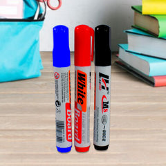 Whiteboard Marker Set (Blue Black Red) With Board Duster - Pack Of 4