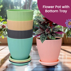 Plastic Flower Pot With Bottom Tray (5 Pcs Set)