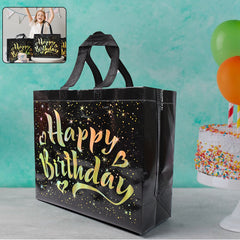 Birthday Gift Bag With Gold Shiny Stars Reusable Party Gift Bags (1 Pc)