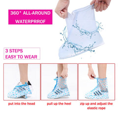 4541 Plastic Shoes Cover Reusable Anti-slip Boots Zippered Overshoes Covers Pink Transparent Waterproof Snow Rain Boots For Kidsadult Shoes For Rainy Season (L Size1 Pairs)